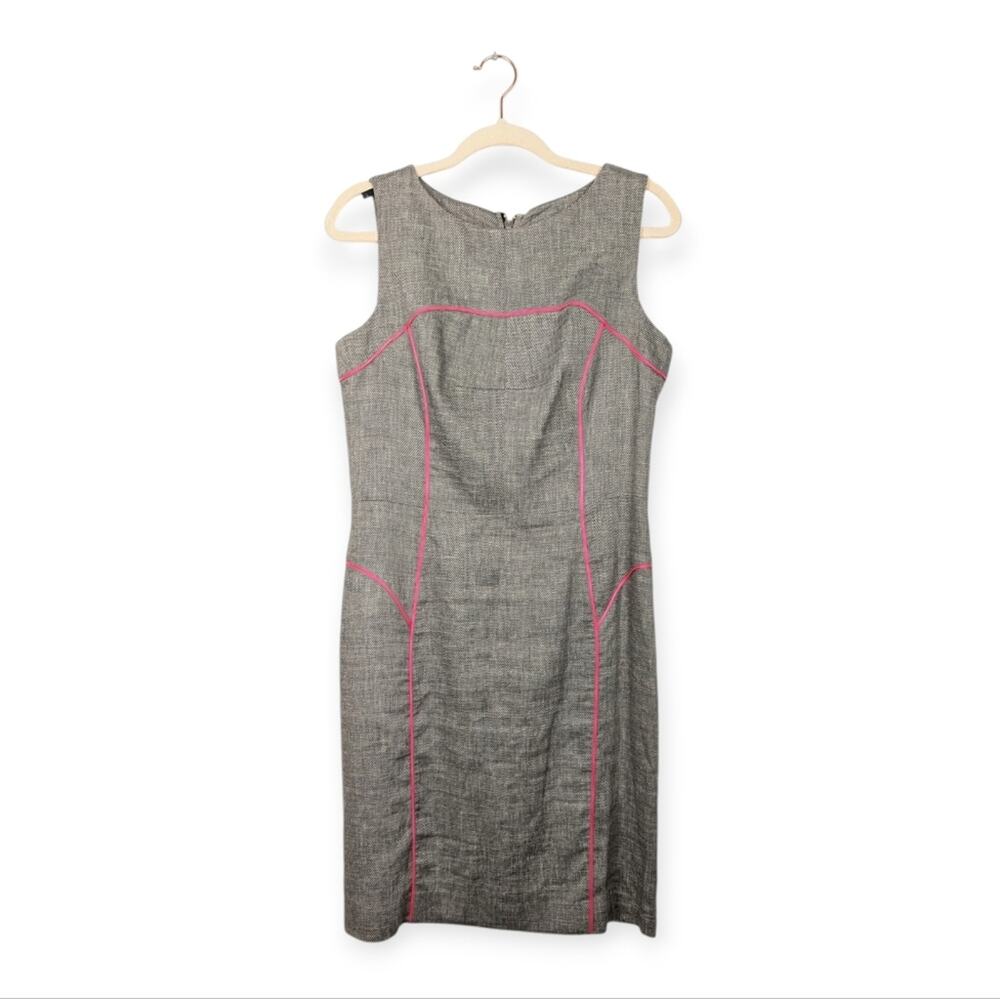 Milly New York Black Pink Linen Blend Sleeveless Tailored Career Dress Size 10